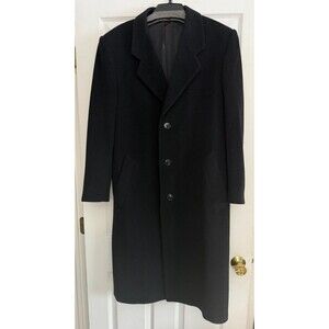 Larry Levine Wool/Cashmere Over Coat Mens 36 R Black Trench Coat Ukraine EUC